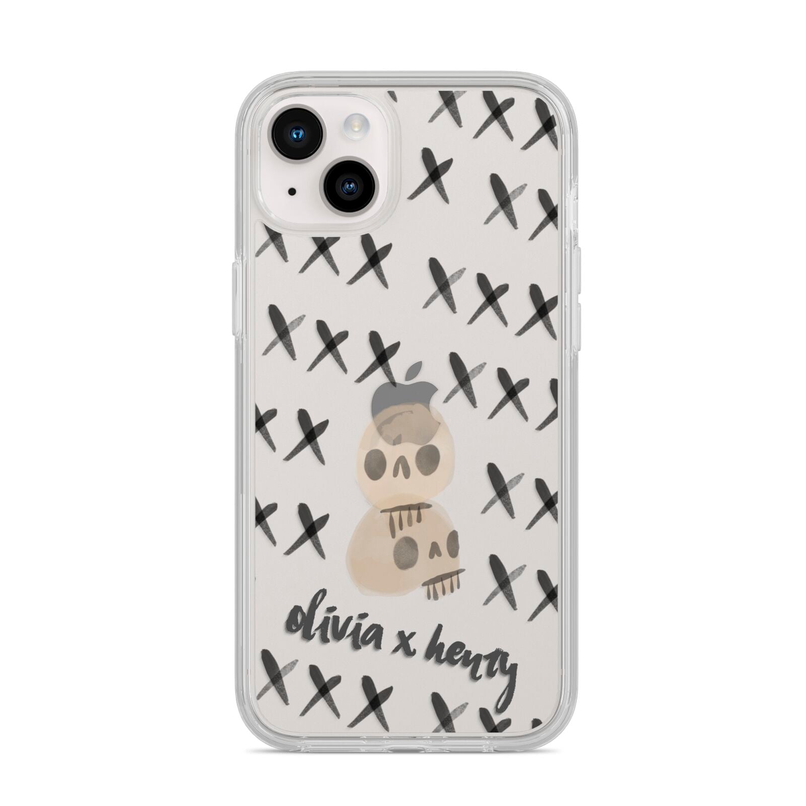 Skulls and Kisses Personalised iPhone 14 Plus Clear Tough Case Starlight