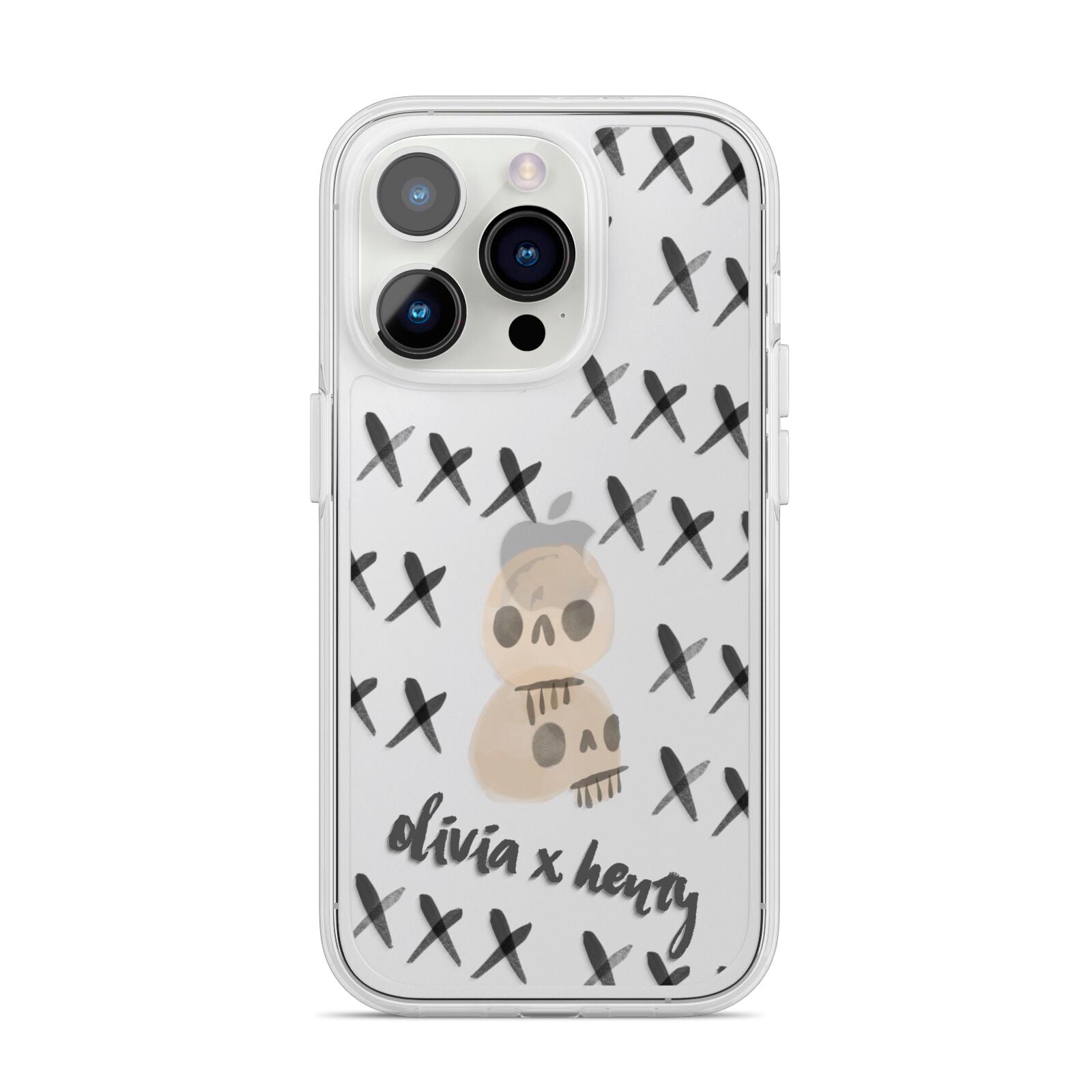 Skulls and Kisses Personalised iPhone 14 Pro Clear Tough Case Silver