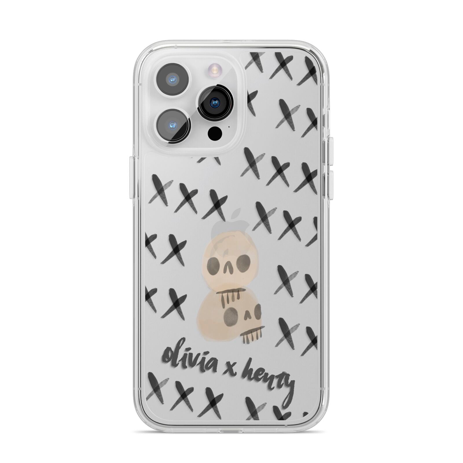 Skulls and Kisses Personalised iPhone 14 Pro Max Clear Tough Case Silver