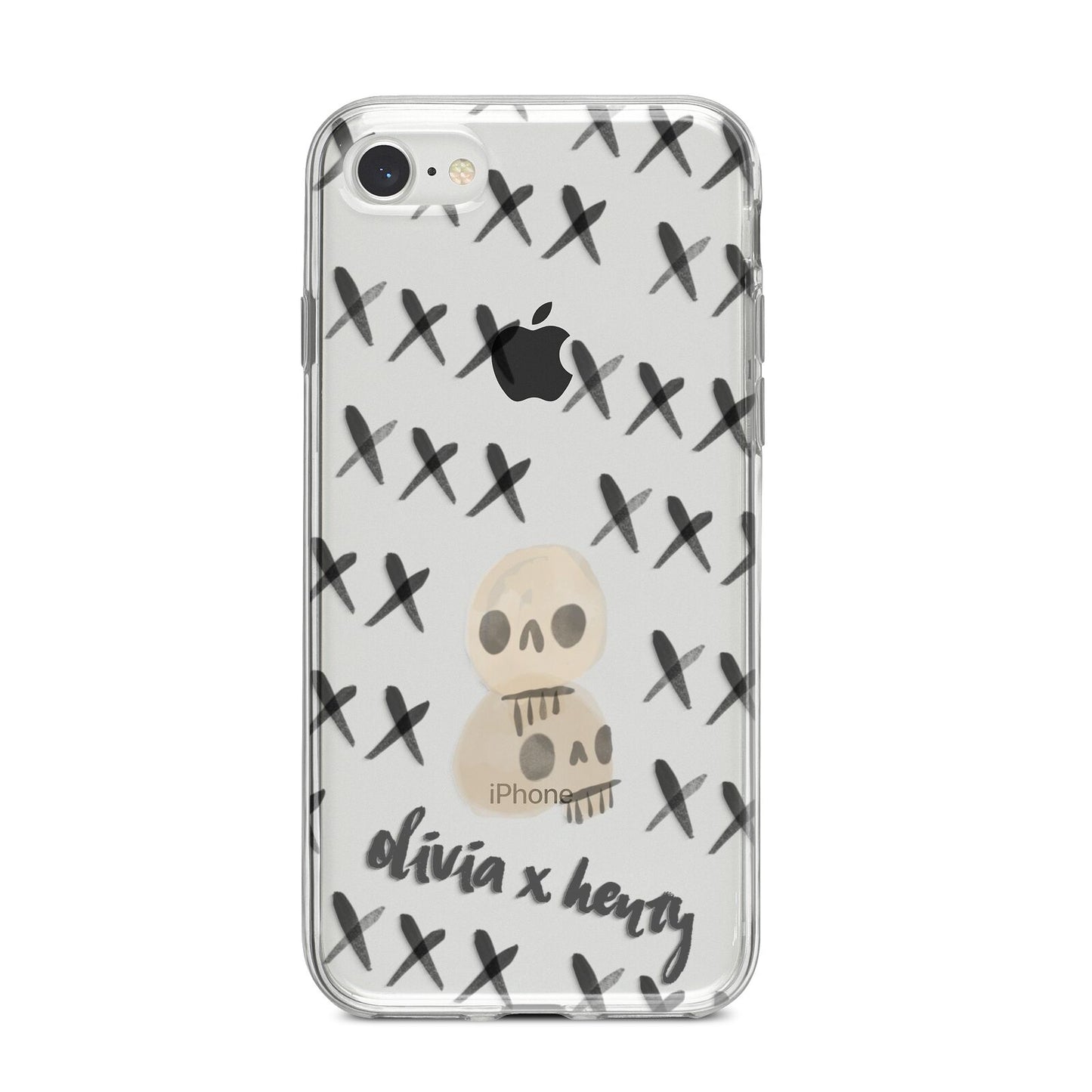 Skulls and Kisses Personalised iPhone 8 Bumper Case on Silver iPhone
