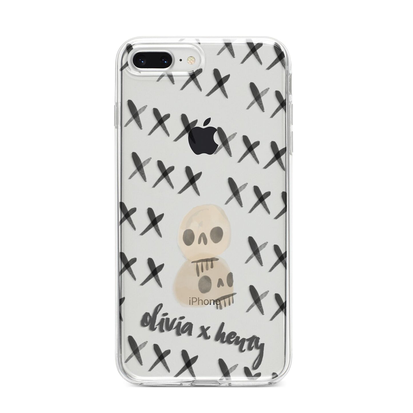 Skulls and Kisses Personalised iPhone 8 Plus Bumper Case on Silver iPhone