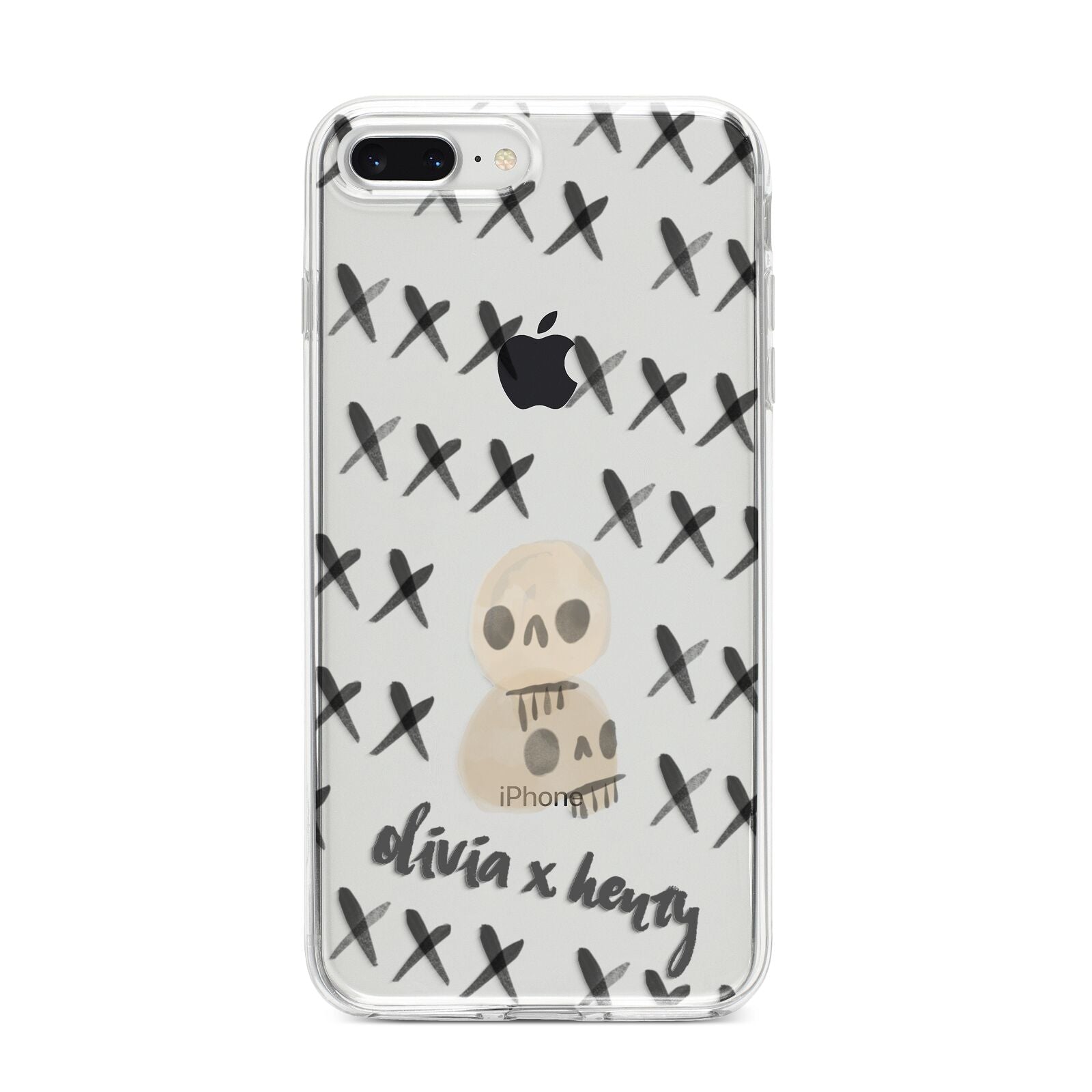 Skulls and Kisses Personalised iPhone 8 Plus Bumper Case on Silver iPhone