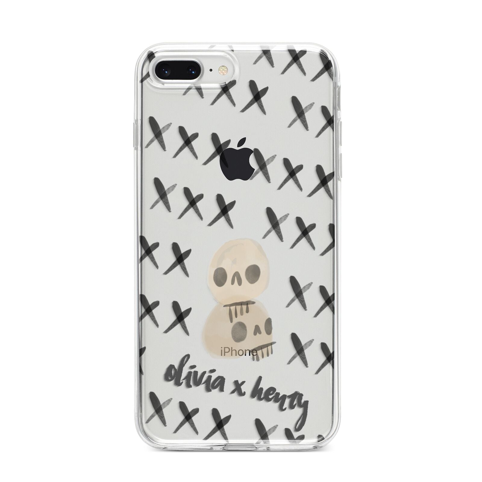Skulls and Kisses Personalised iPhone 8 Plus Bumper Case on Silver iPhone