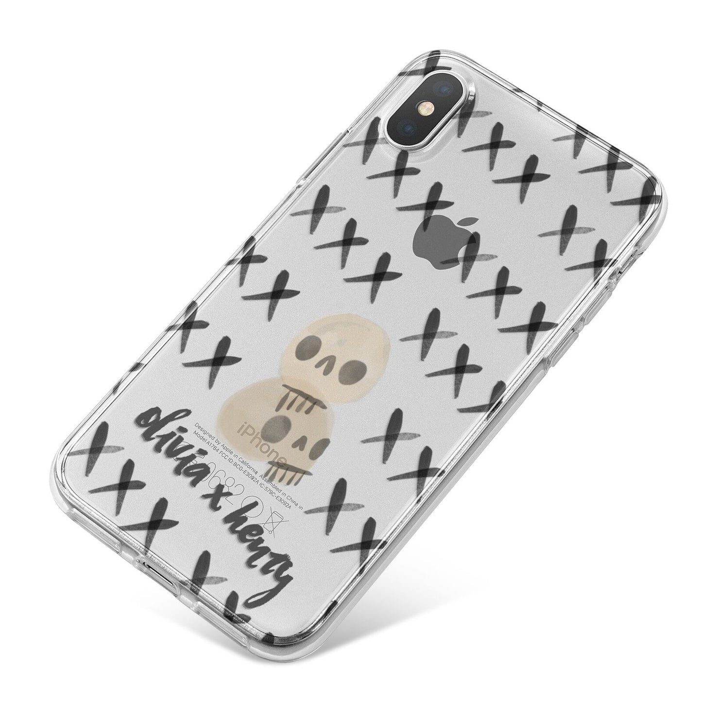 Skulls and Kisses Personalised iPhone X Bumper Case on Silver iPhone