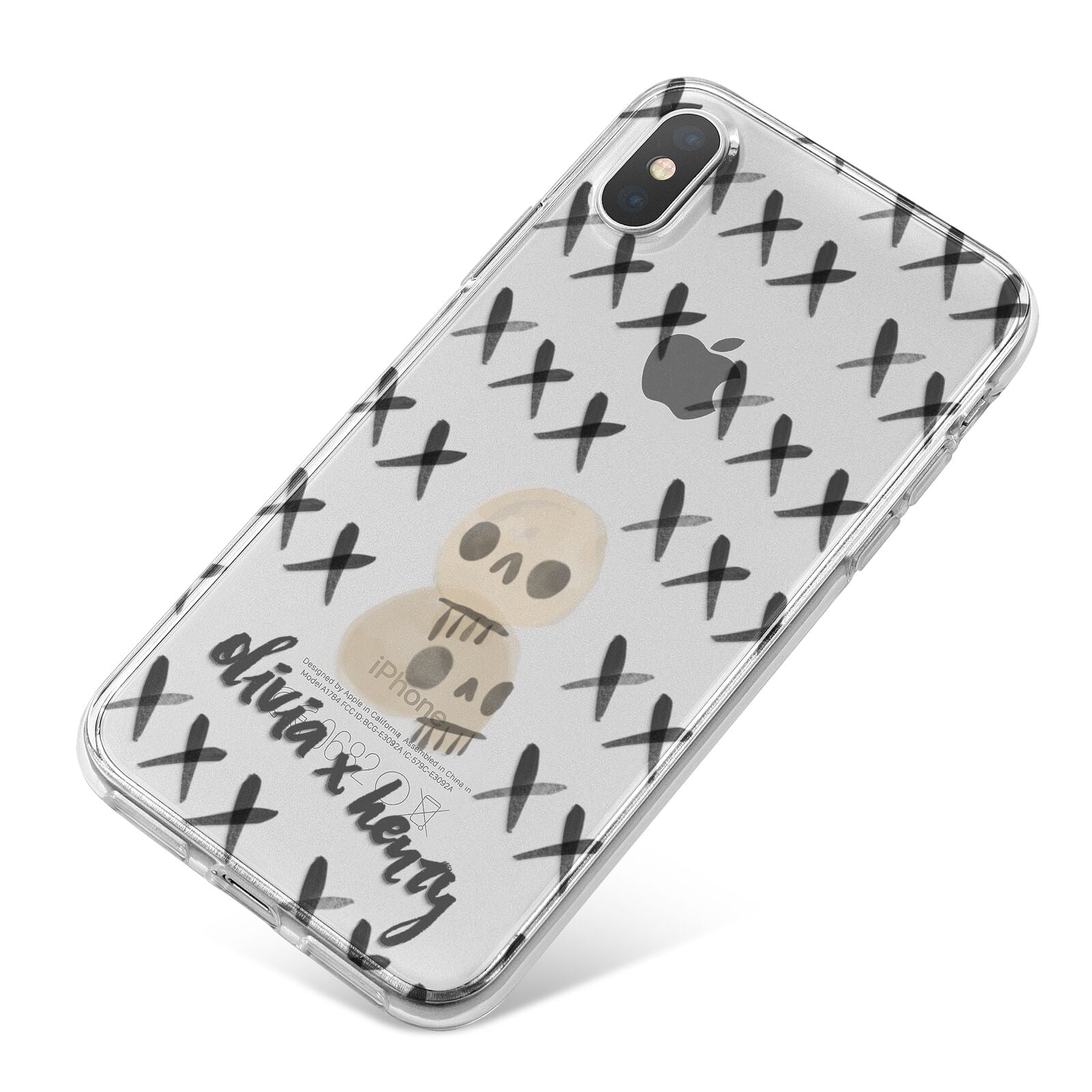 Skulls and Kisses Personalised iPhone X Bumper Case on Silver iPhone
