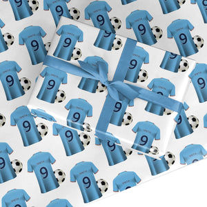 Sky Blue Personalised Football Shirt Wrapping Paper