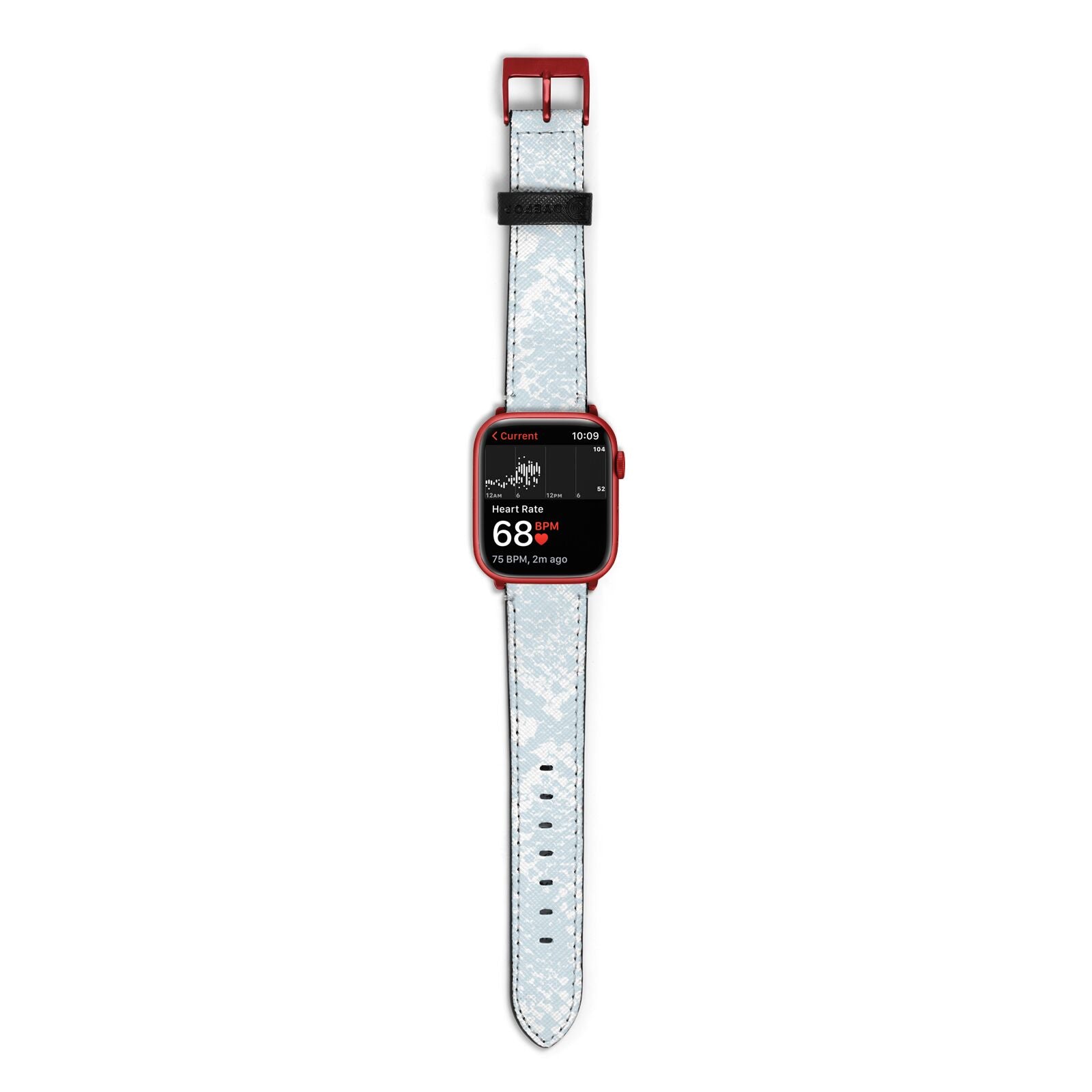 Sky Blue Snakeskin Apple Watch Strap Size 38mm with Red Hardware