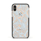 Sky Blue Snakeskin Apple iPhone Xs Impact Case Black Edge on Gold Phone