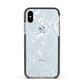 Sky Blue Snakeskin Apple iPhone Xs Impact Case Black Edge on Silver Phone