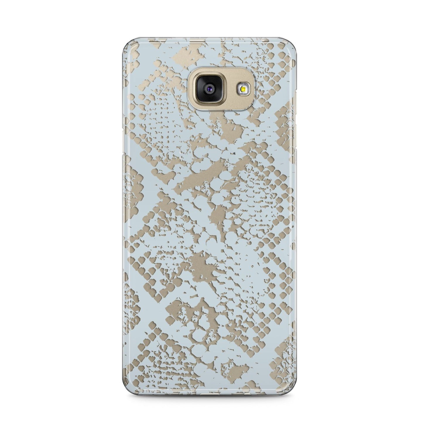 Sky Blue Snakeskin Samsung Galaxy A5 2016 Case on gold phone