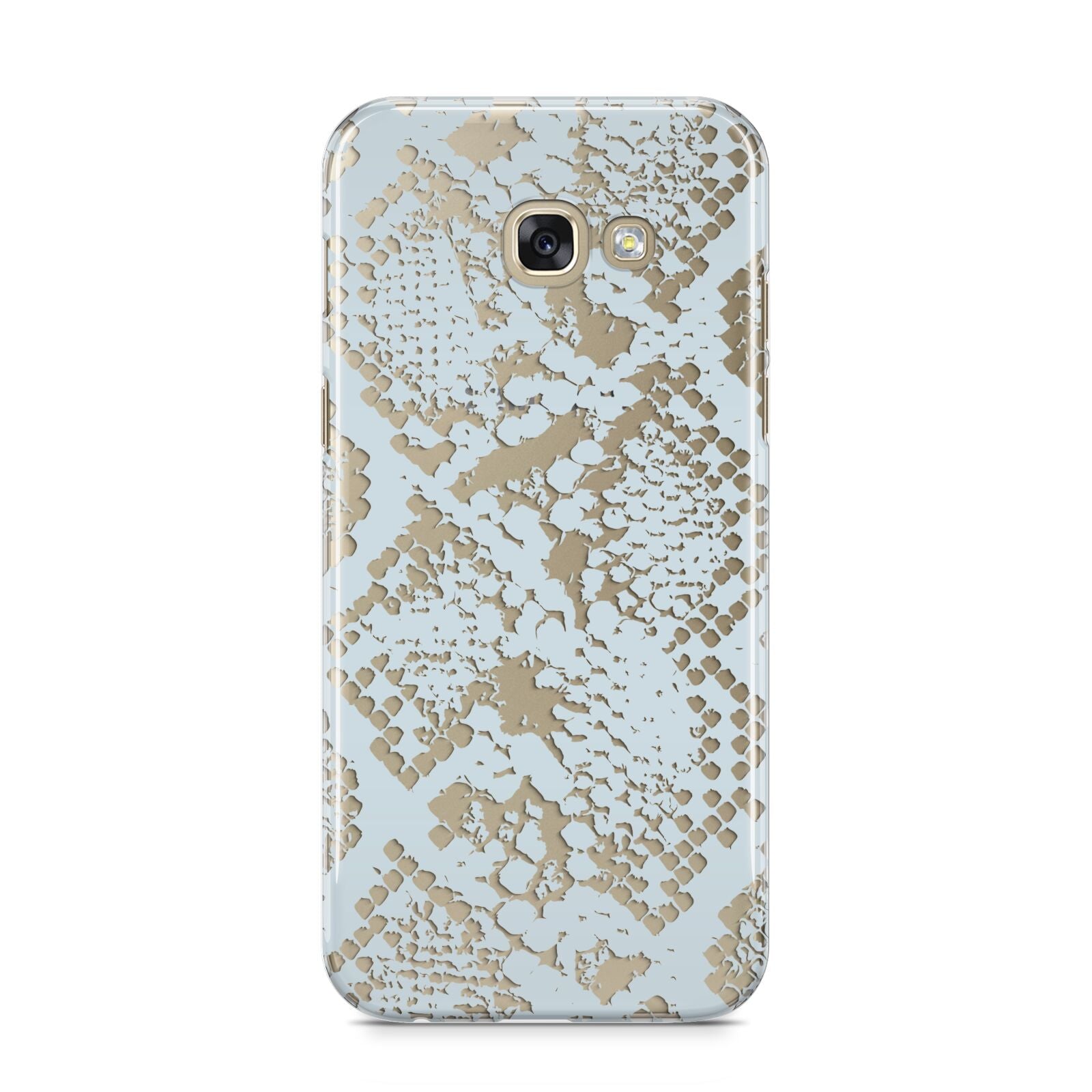 Sky Blue Snakeskin Samsung Galaxy A5 2017 Case on gold phone