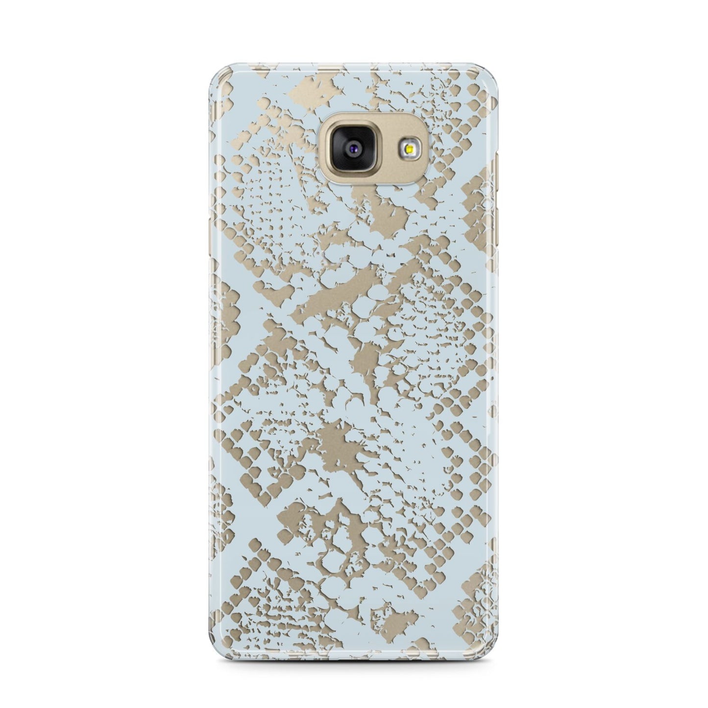 Sky Blue Snakeskin Samsung Galaxy A7 2016 Case on gold phone