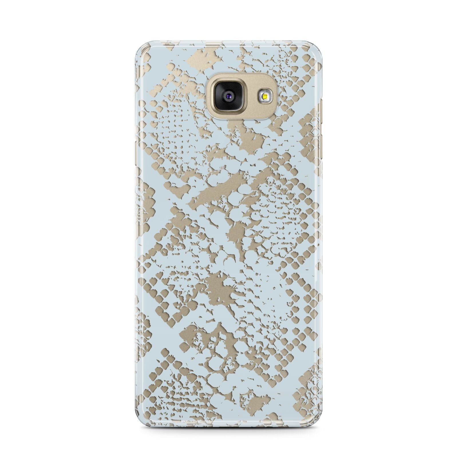 Sky Blue Snakeskin Samsung Galaxy A7 2016 Case on gold phone