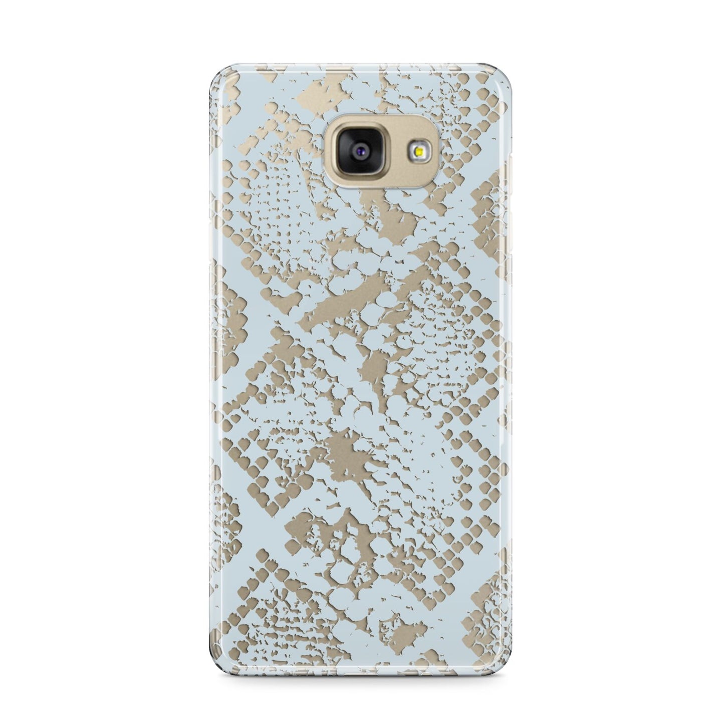 Sky Blue Snakeskin Samsung Galaxy A9 2016 Case on gold phone