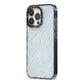 Sky Blue Snakeskin iPhone 13 Pro Black Impact Case Side Angle on Silver phone
