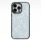 Sky Blue Snakeskin iPhone 13 Pro Black Impact Case on Silver phone