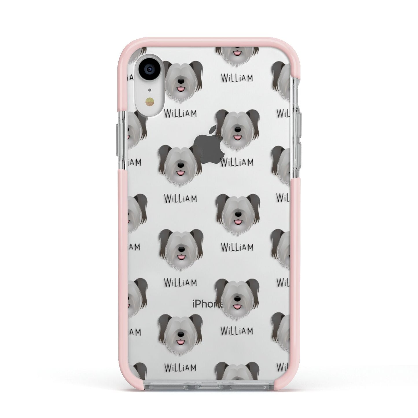 Skye Terrier Icon with Name Apple iPhone XR Impact Case Pink Edge on Silver Phone