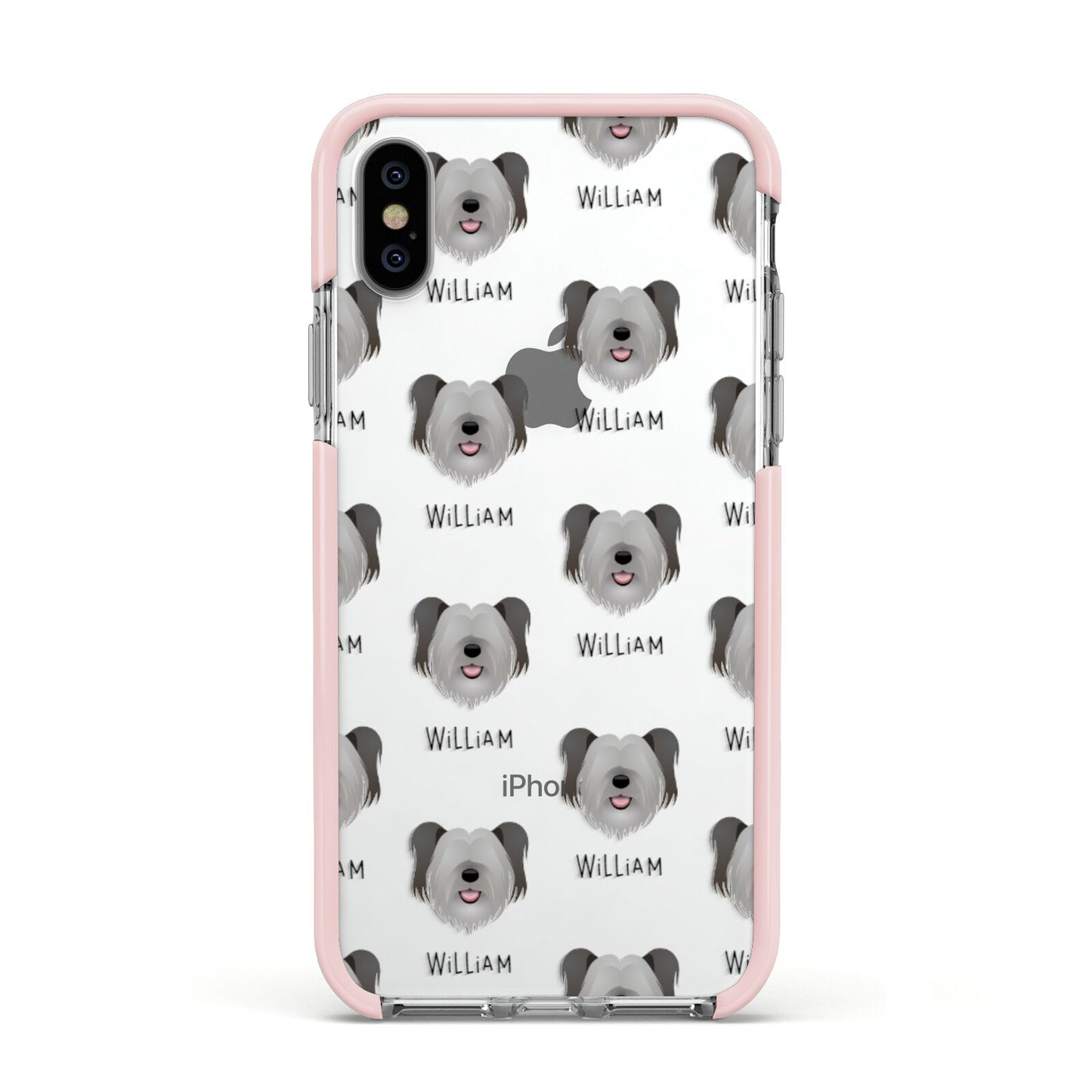 Skye Terrier Icon with Name Apple iPhone Xs Impact Case Pink Edge on Silver Phone