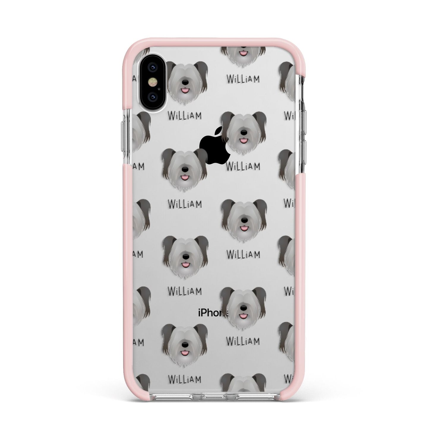 Skye Terrier Icon with Name Apple iPhone Xs Max Impact Case Pink Edge on Silver Phone
