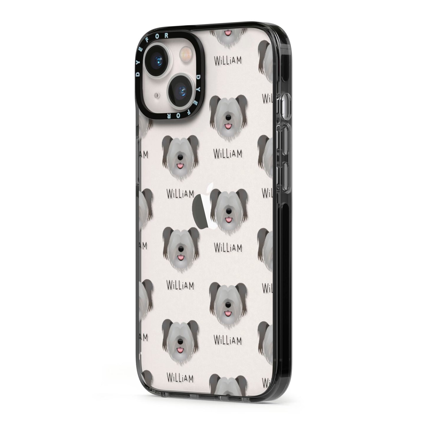 Skye Terrier Icon with Name iPhone 13 Black Impact Case Side Angle on Silver phone