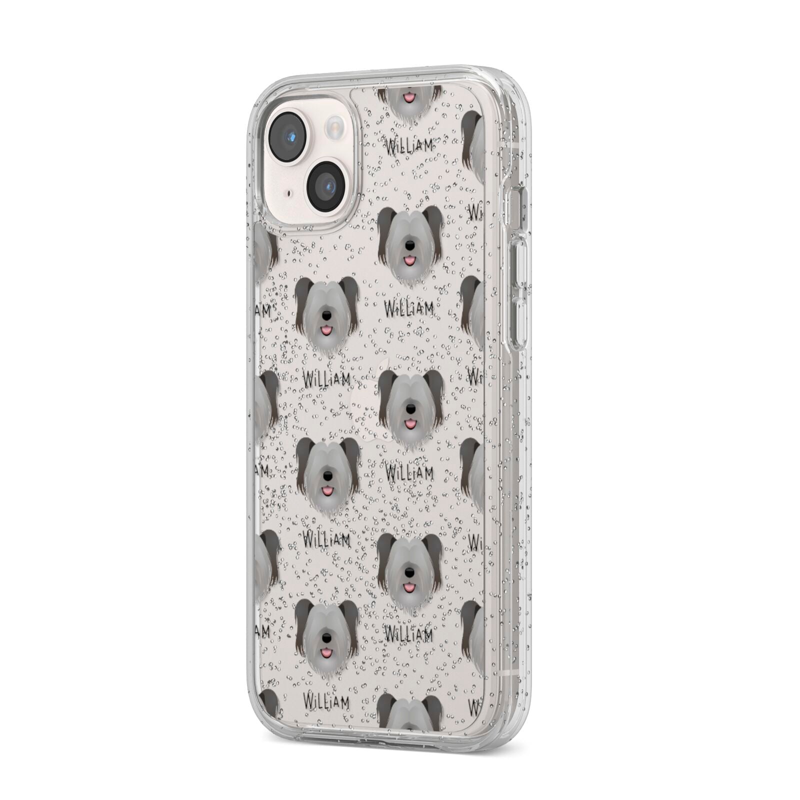 Skye Terrier Icon with Name iPhone 14 Plus Glitter Tough Case Starlight Angled Image