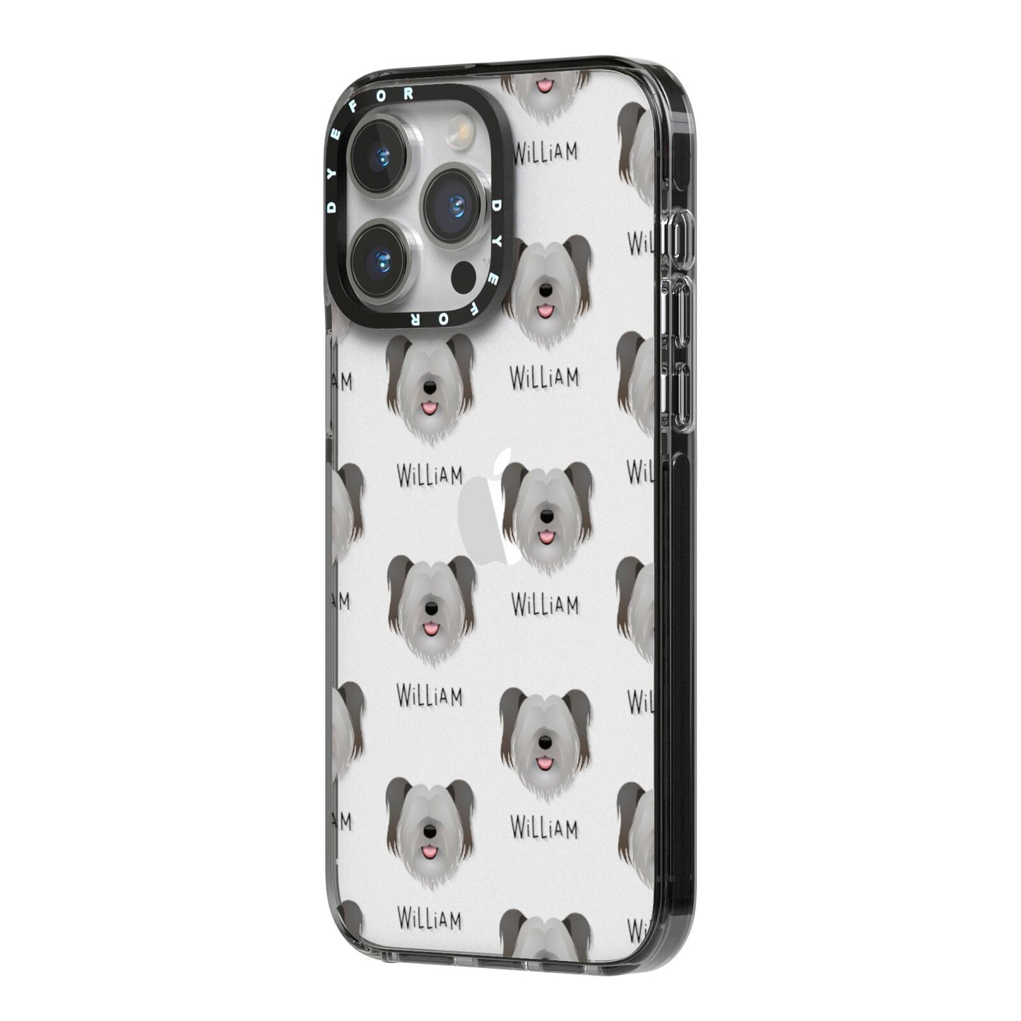 Skye Terrier Icon with Name iPhone 14 Pro Max Black Impact Case Side Angle on Silver phone