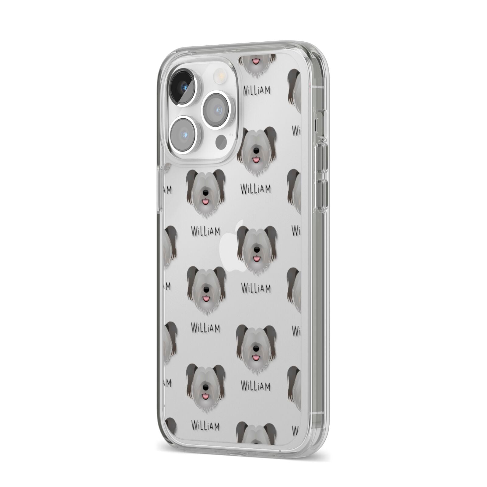 Skye Terrier Icon with Name iPhone 14 Pro Max Clear Tough Case Silver Angled Image