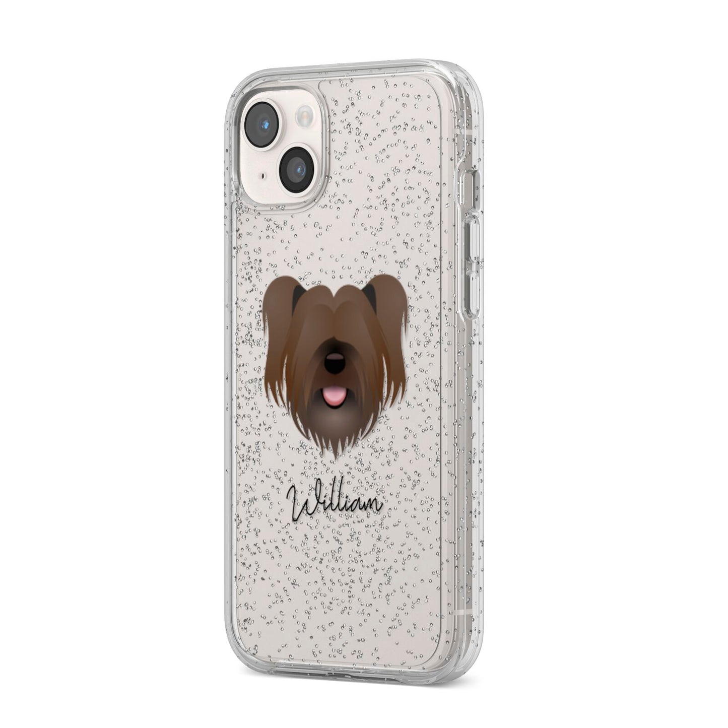 Skye Terrier Personalised iPhone 14 Plus Glitter Tough Case Starlight Angled Image