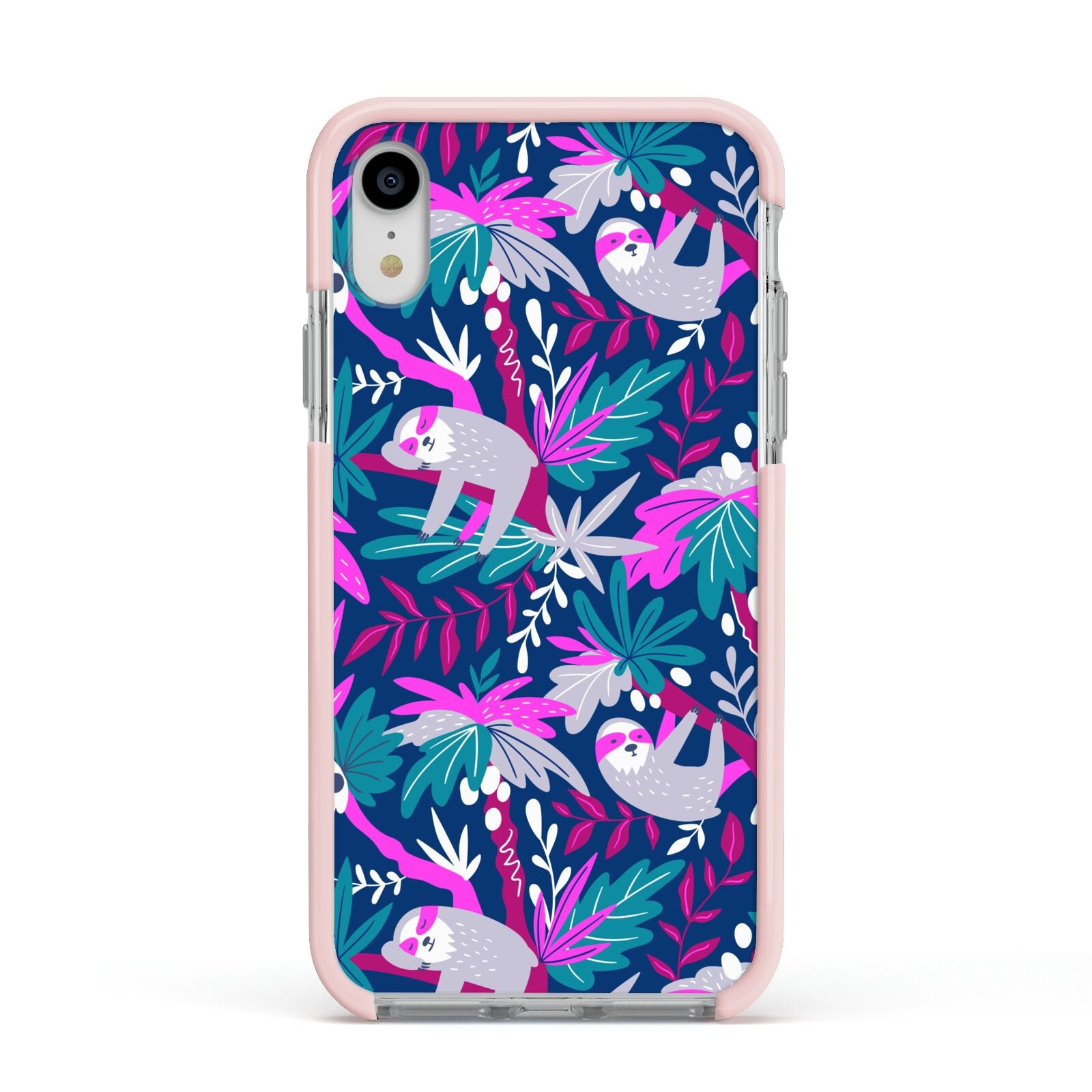 Sloth Apple iPhone XR Impact Case Pink Edge on Silver Phone