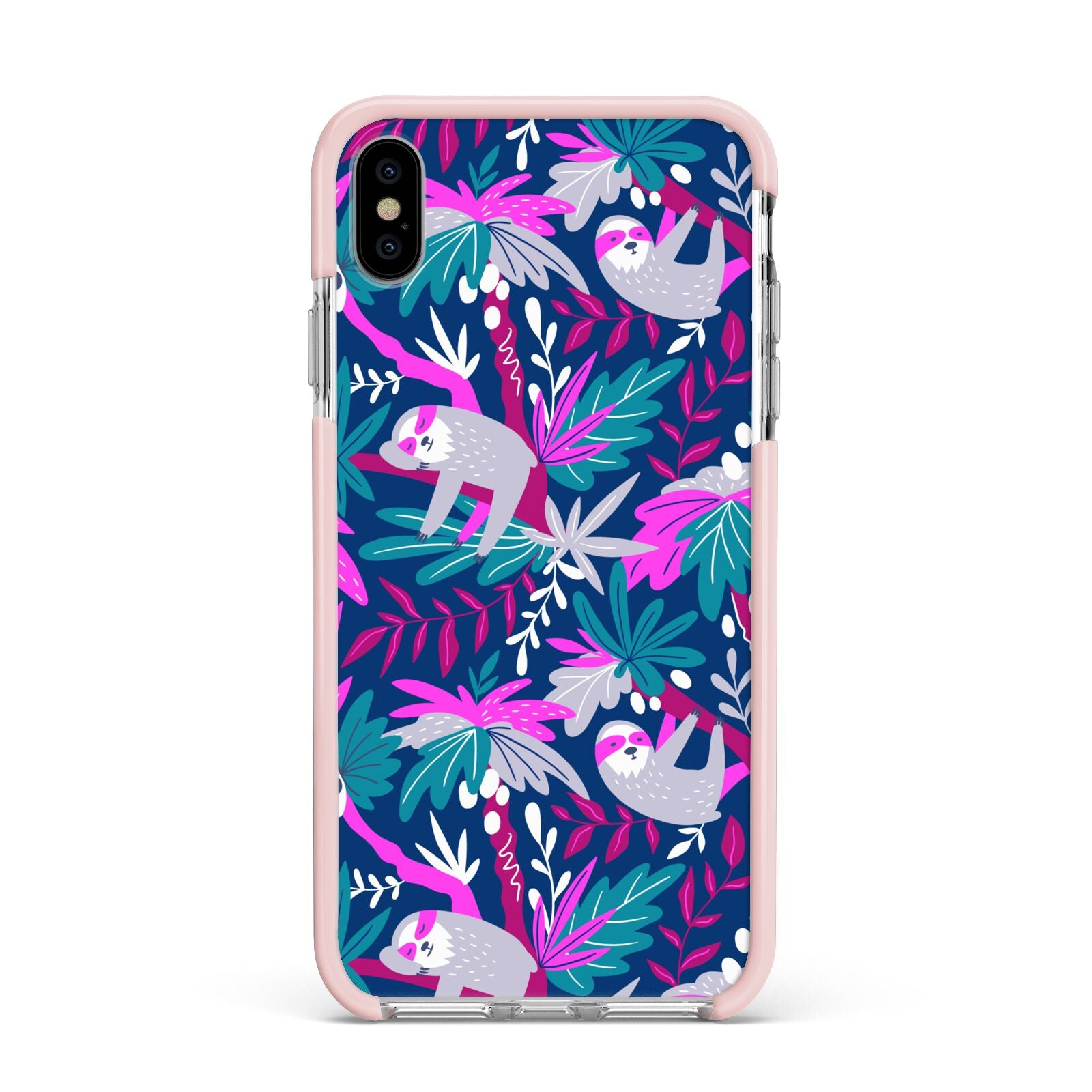Sloth Apple iPhone Xs Max Impact Case Pink Edge on Silver Phone