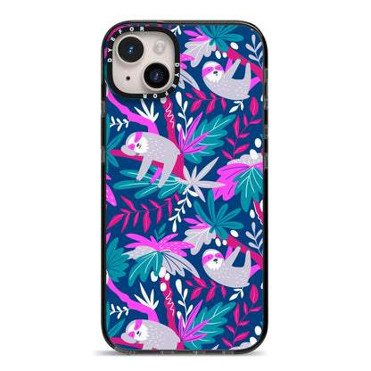 Sloth iPhone 14 Plus Black Impact Case on Silver phone
