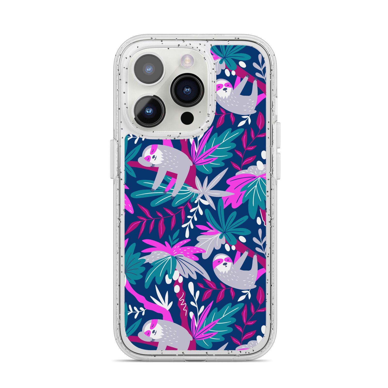 Sloth iPhone 14 Pro Glitter Tough Case Silver