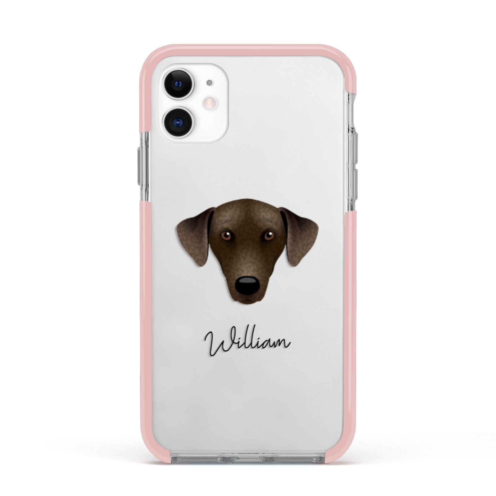 Sloughi Personalised Apple iPhone 11 in White with Pink Impact Case