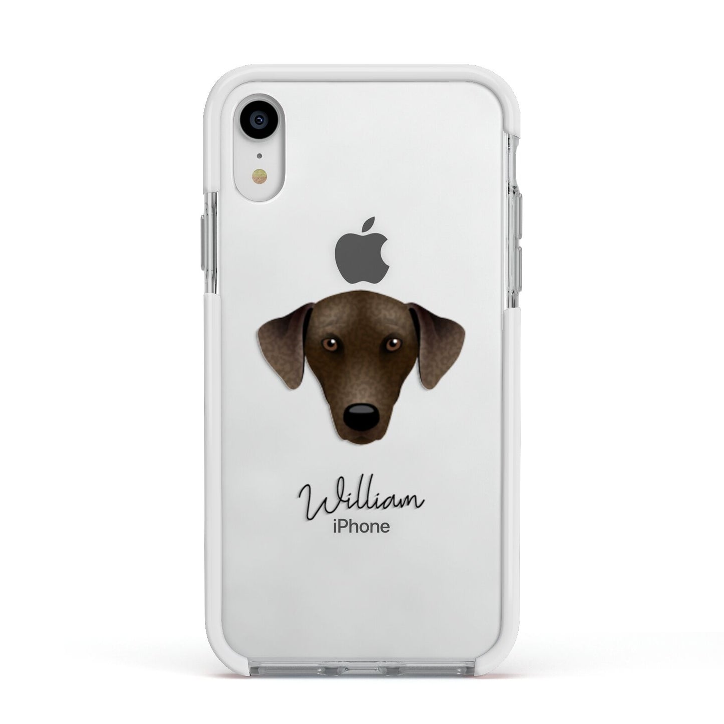 Sloughi Personalised Apple iPhone XR Impact Case White Edge on Silver Phone