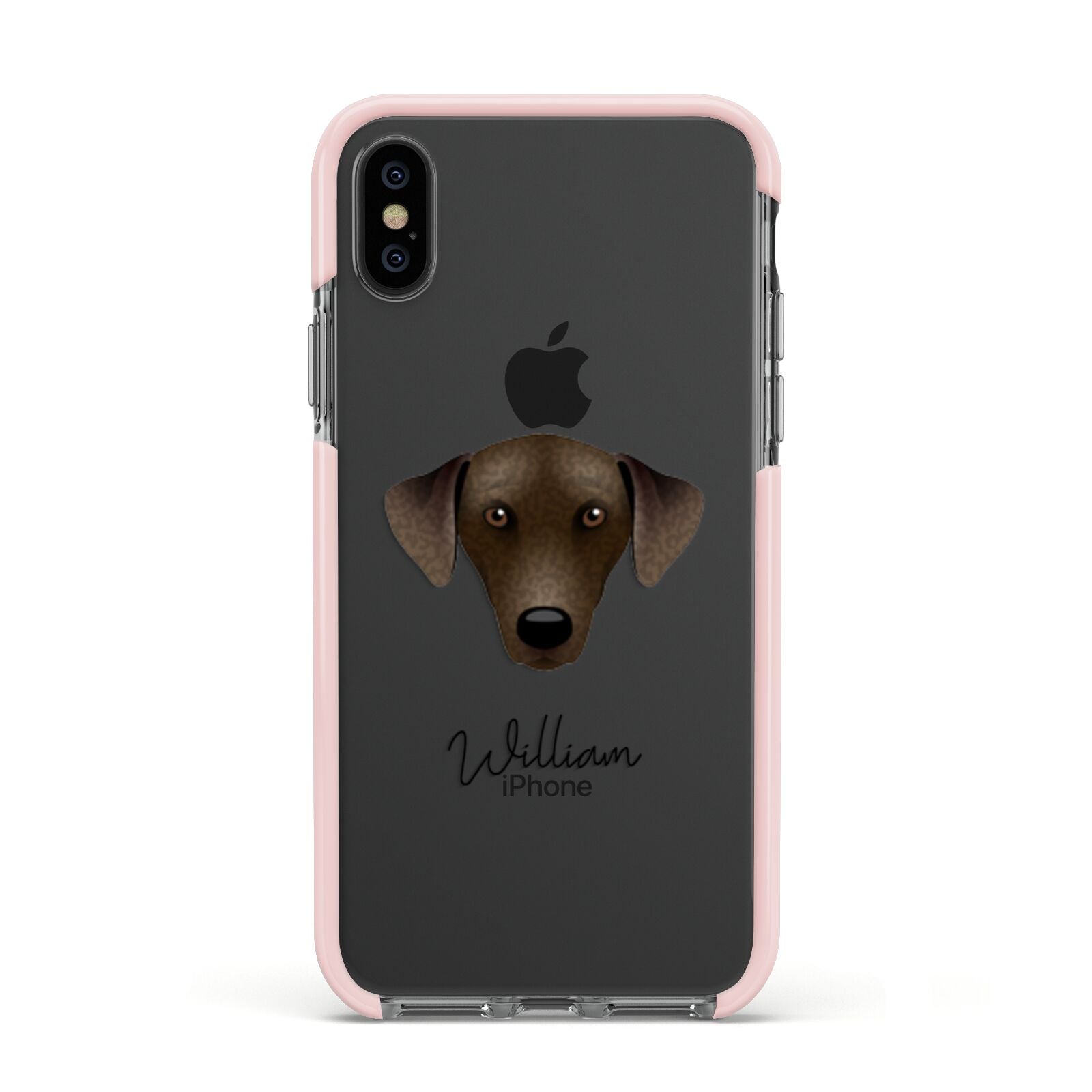 Sloughi Personalised Apple iPhone Xs Impact Case Pink Edge on Black Phone