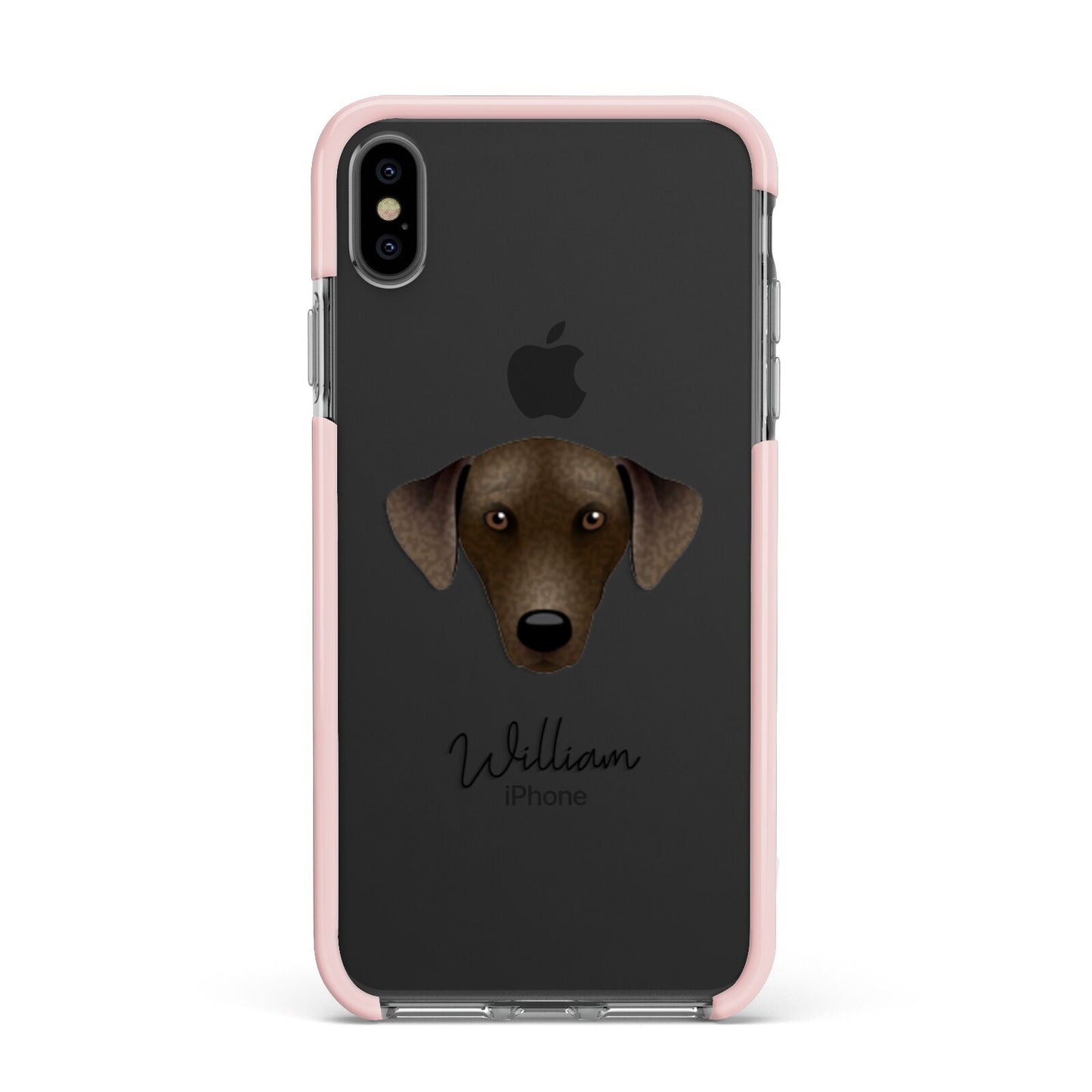 Sloughi Personalised Apple iPhone Xs Max Impact Case Pink Edge on Black Phone