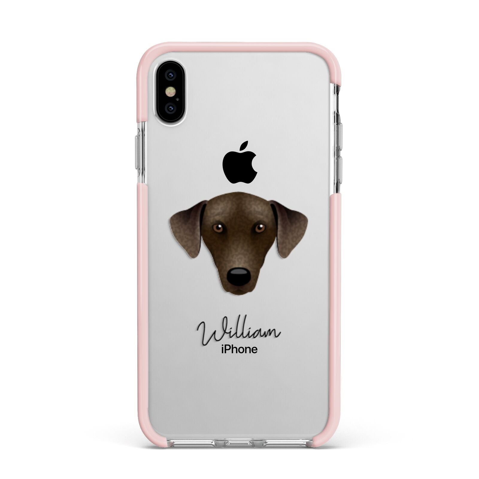 Sloughi Personalised Apple iPhone Xs Max Impact Case Pink Edge on Silver Phone