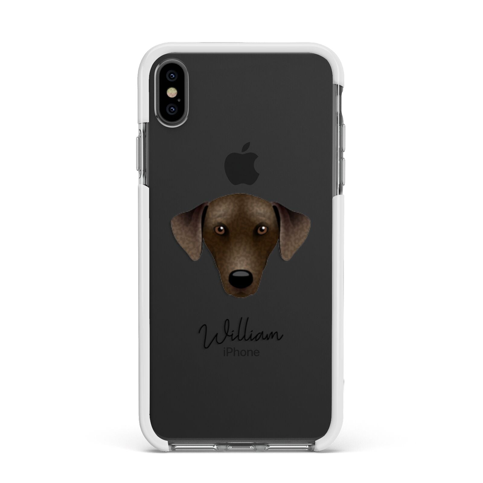 Sloughi Personalised Apple iPhone Xs Max Impact Case White Edge on Black Phone