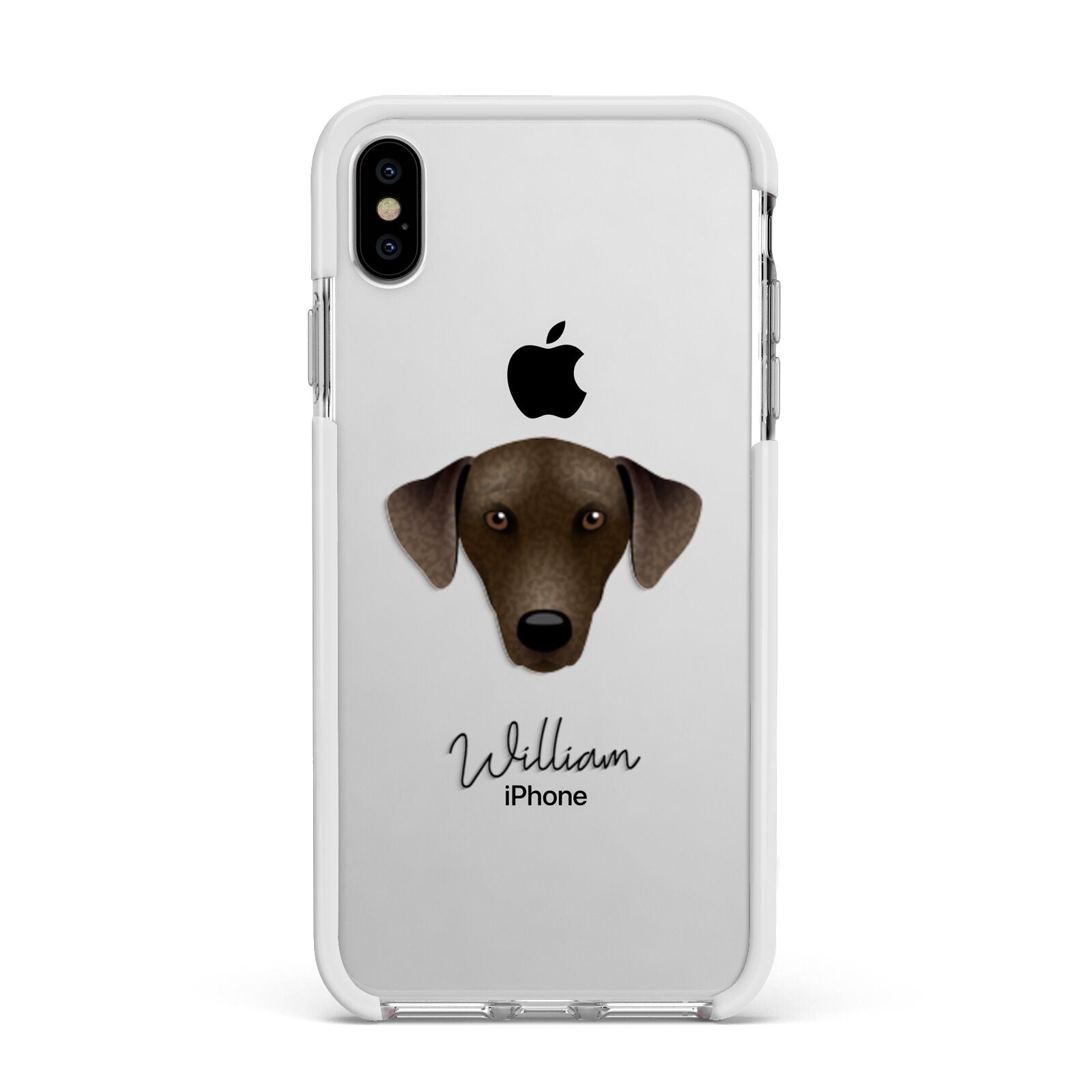 Sloughi Personalised Apple iPhone Xs Max Impact Case White Edge on Silver Phone