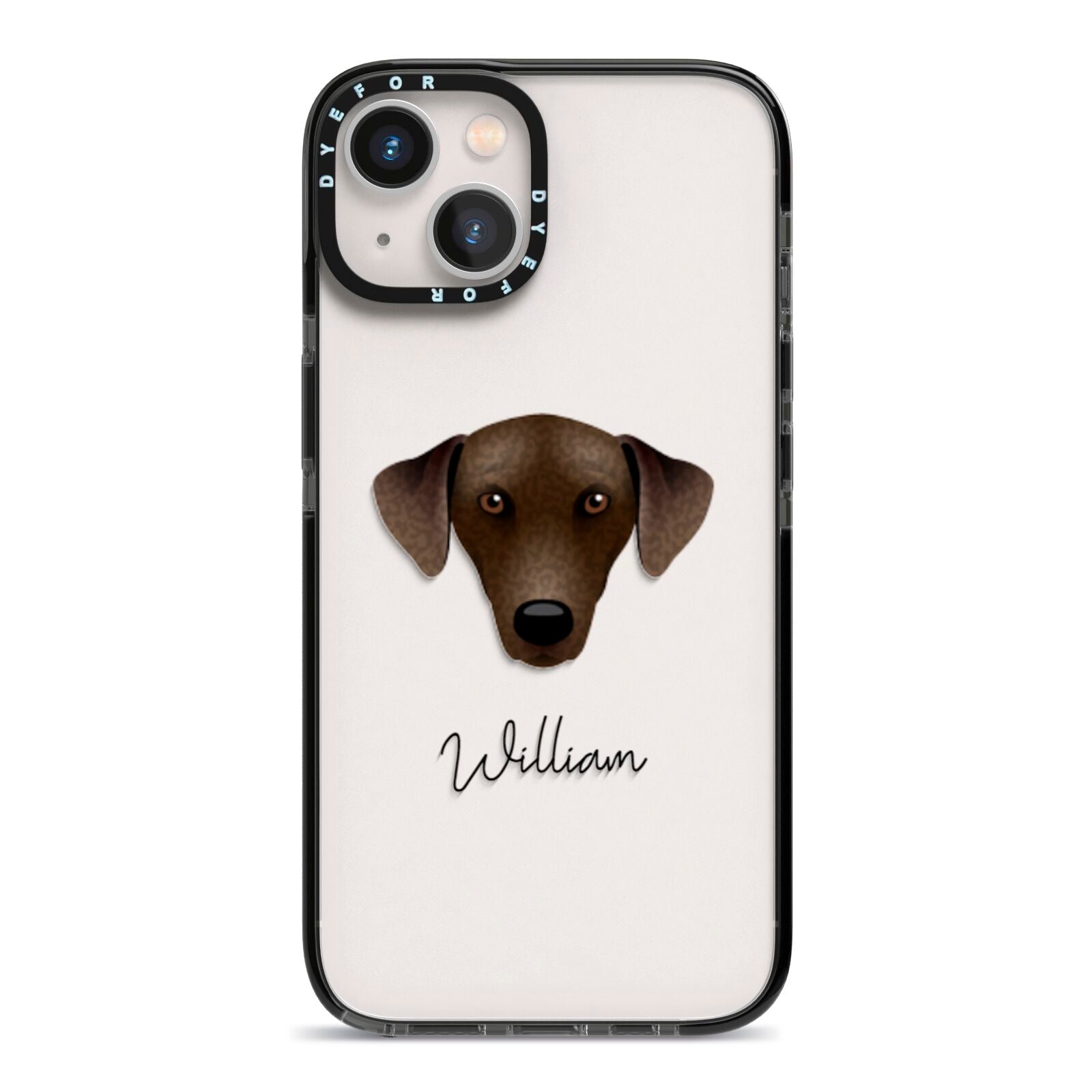 Sloughi Personalised iPhone 13 Black Impact Case on Silver phone