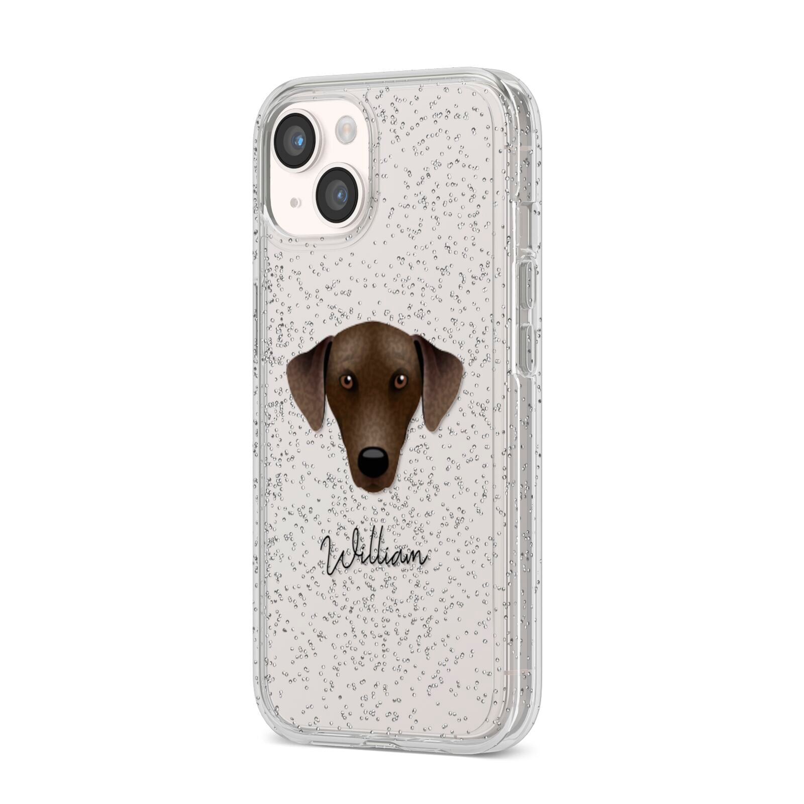 Sloughi Personalised iPhone 14 Glitter Tough Case Starlight Angled Image