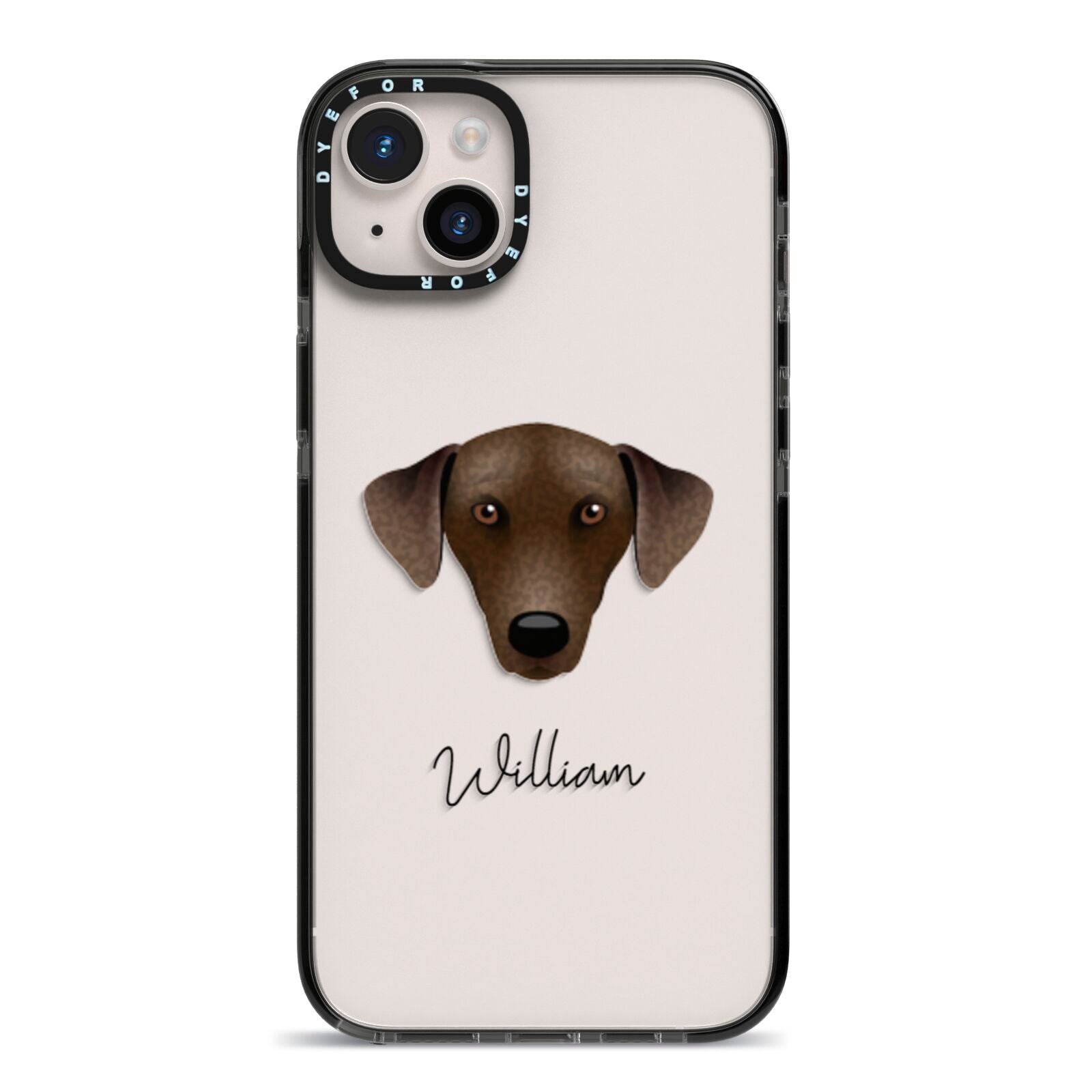 Sloughi Personalised iPhone 14 Plus Black Impact Case on Silver phone