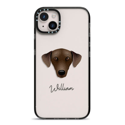 Sloughi Personalised iPhone 14 Plus Black Impact Case on Silver phone
