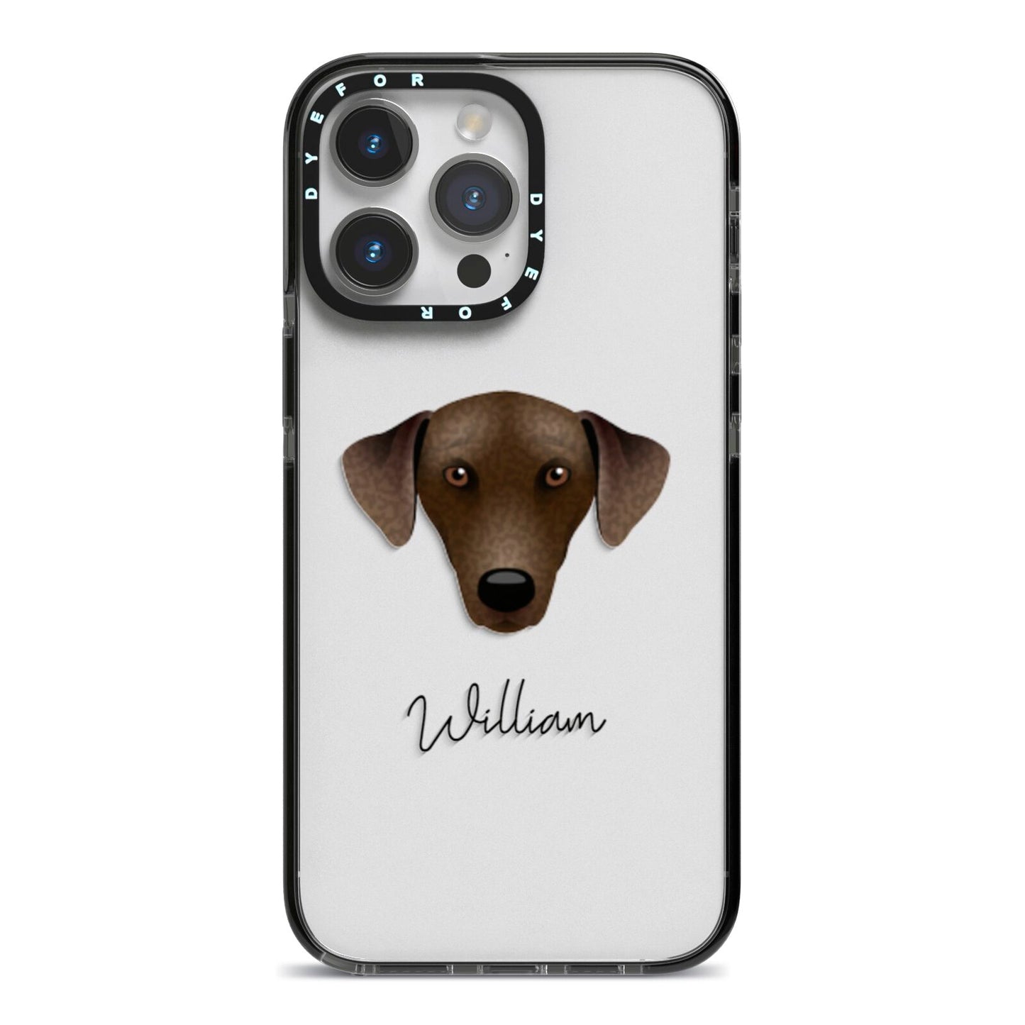 Sloughi Personalised iPhone 14 Pro Max Black Impact Case on Silver phone