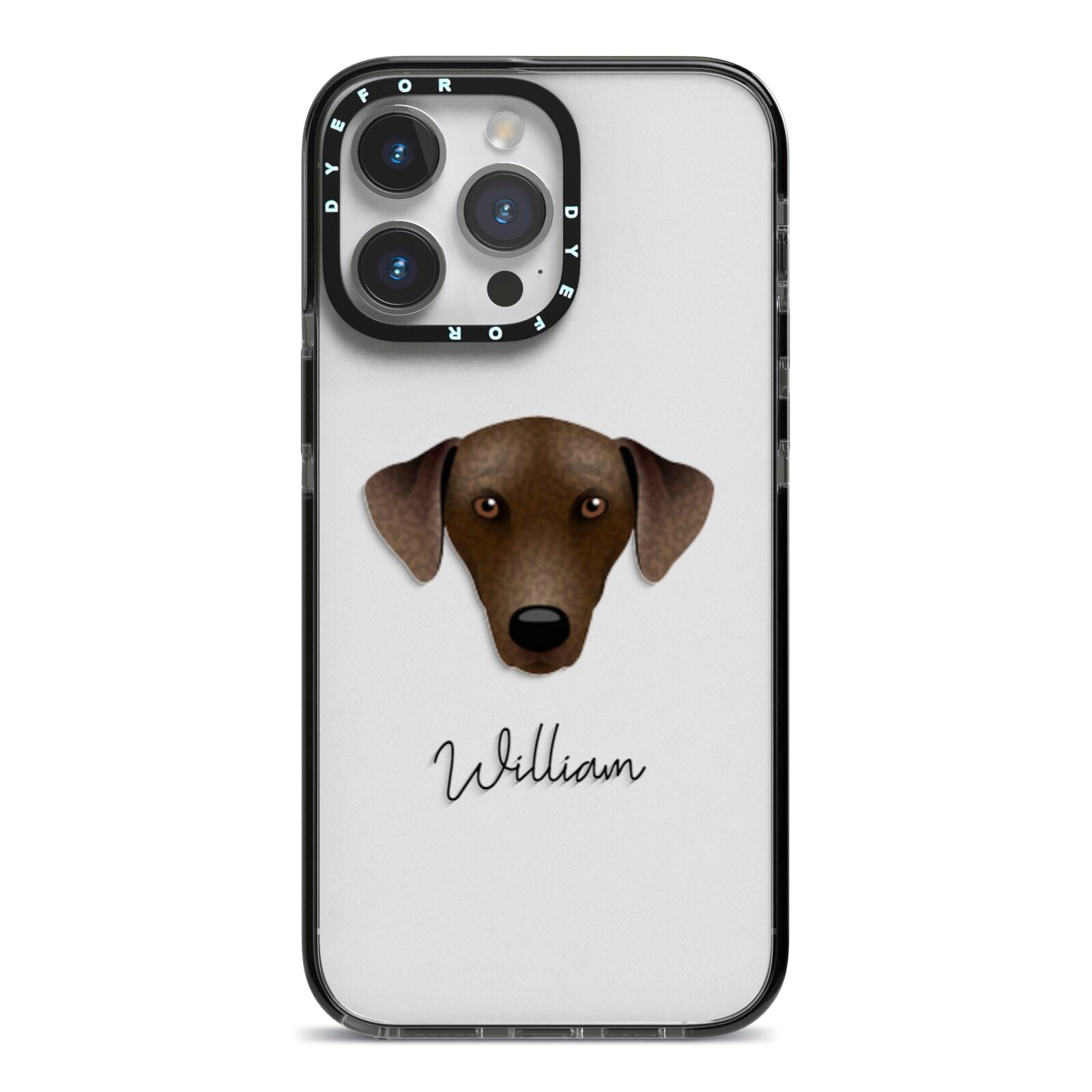 Sloughi Personalised iPhone 14 Pro Max Black Impact Case on Silver phone