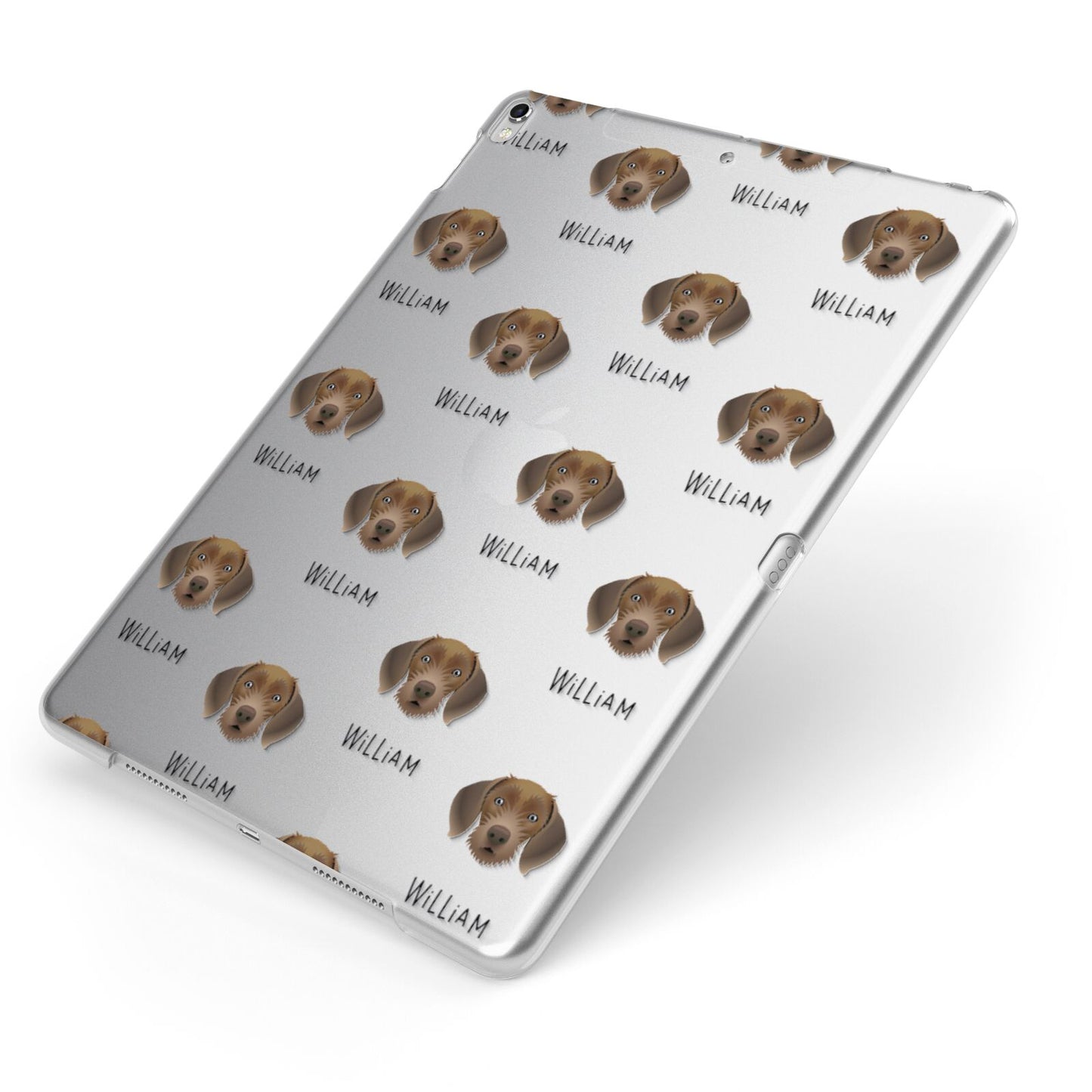 Slovakian Rough Haired Pointer Icon with Name Apple iPad Case on Silver iPad Side View