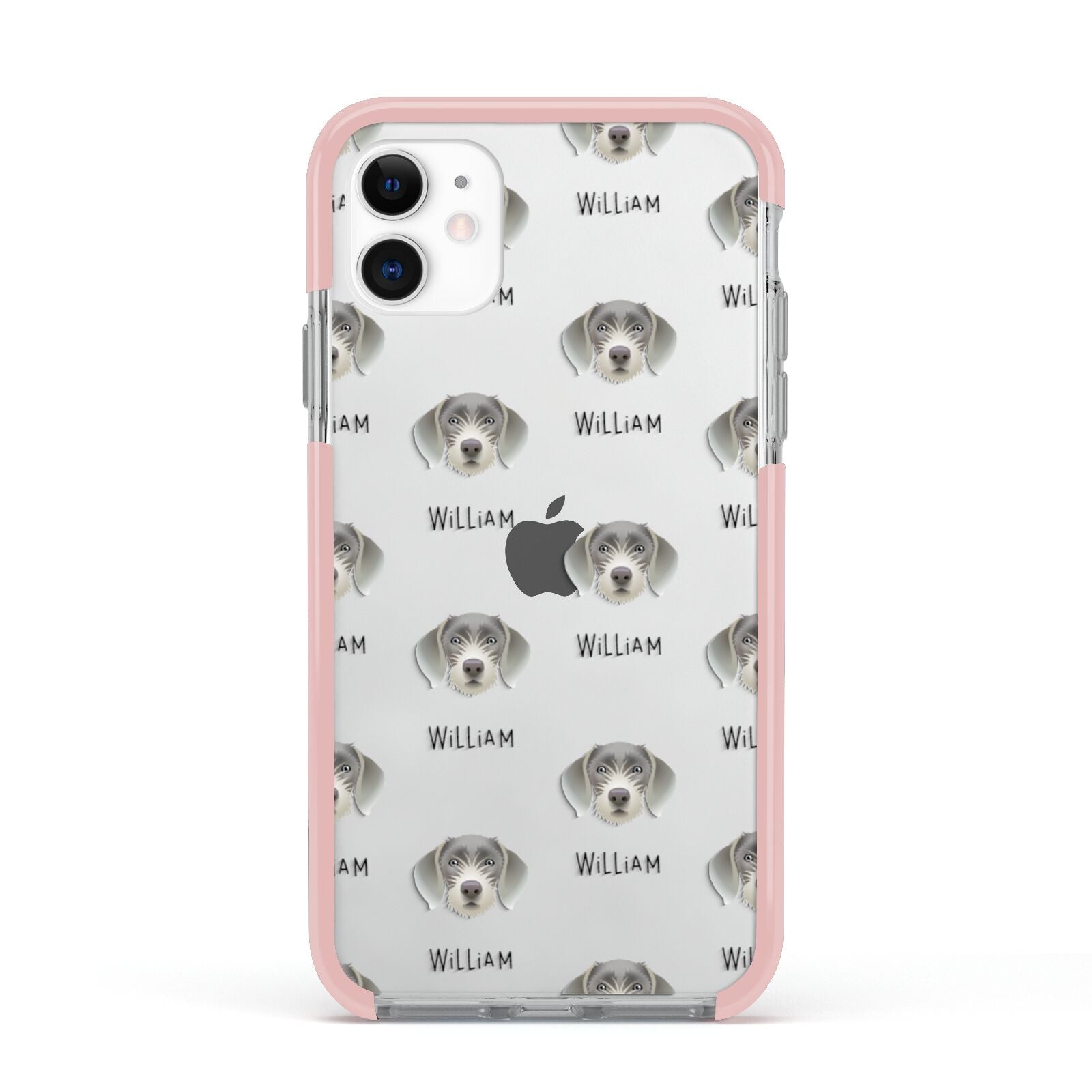 Slovakian Rough Haired Pointer Icon with Name Apple iPhone 11 in White with Pink Impact Case