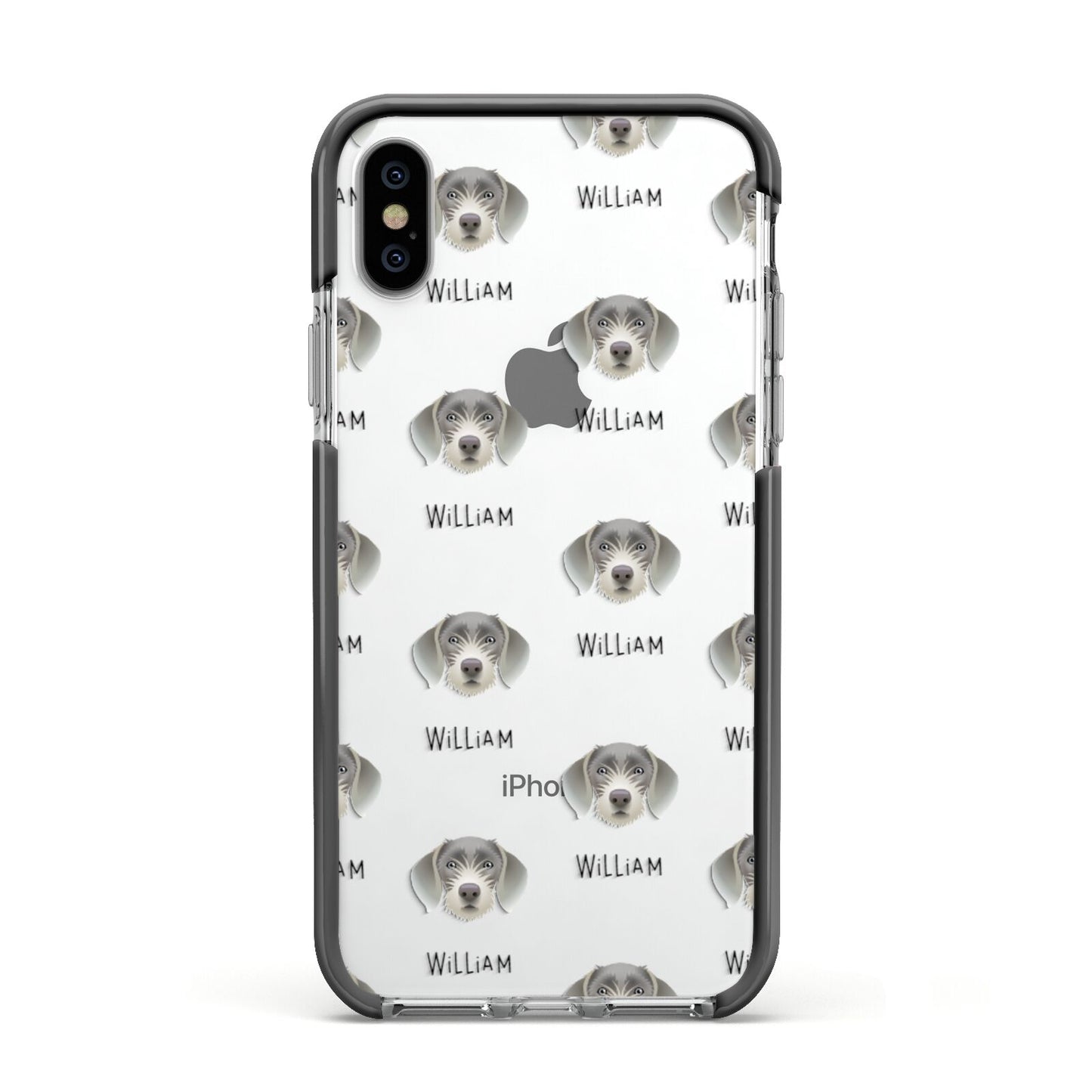 Slovakian Rough Haired Pointer Icon with Name Apple iPhone Xs Impact Case Black Edge on Silver Phone