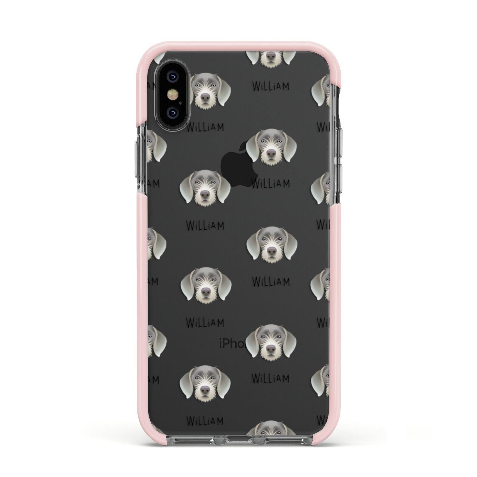 Slovakian Rough Haired Pointer Icon with Name Apple iPhone Xs Impact Case Pink Edge on Black Phone