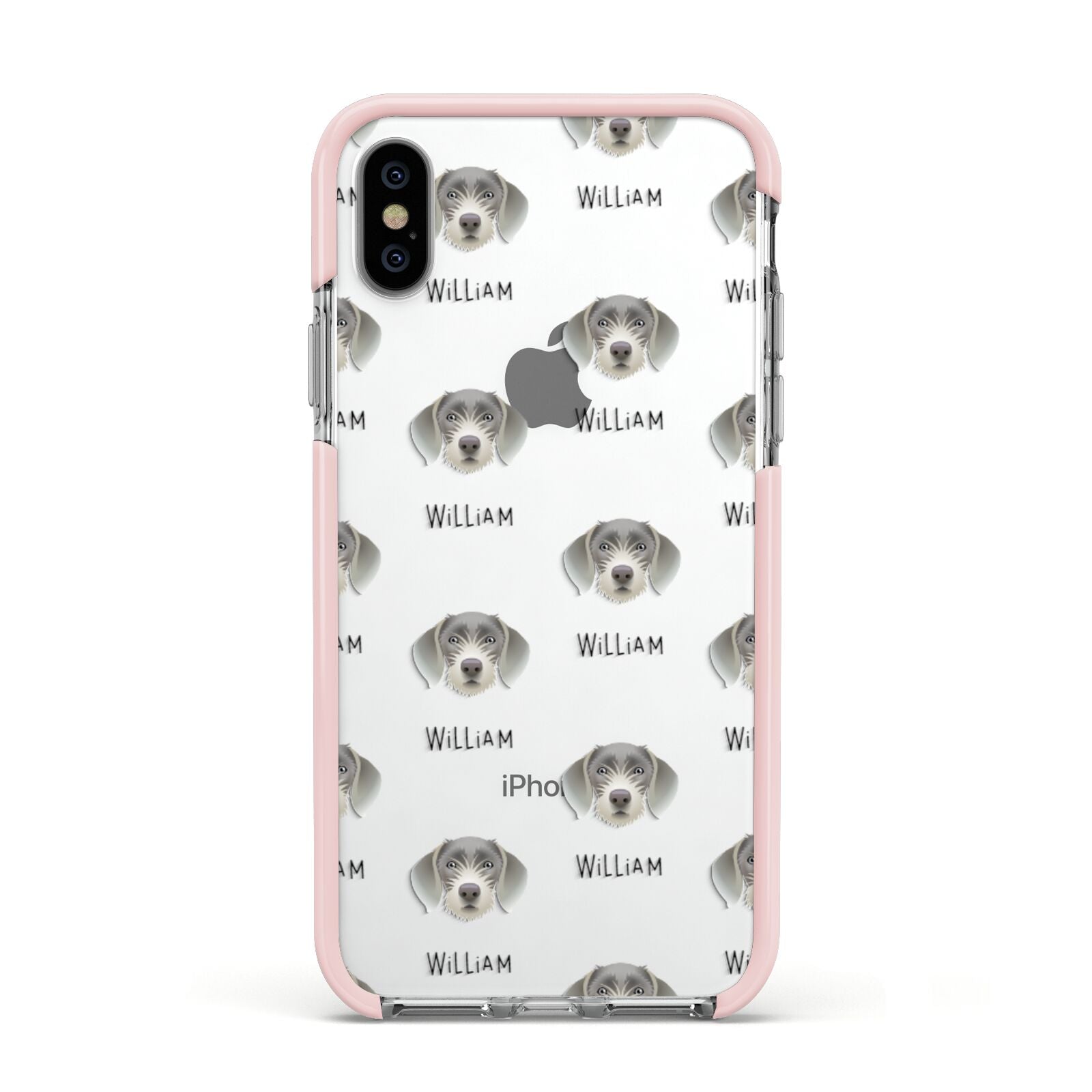 Slovakian Rough Haired Pointer Icon with Name Apple iPhone Xs Impact Case Pink Edge on Silver Phone
